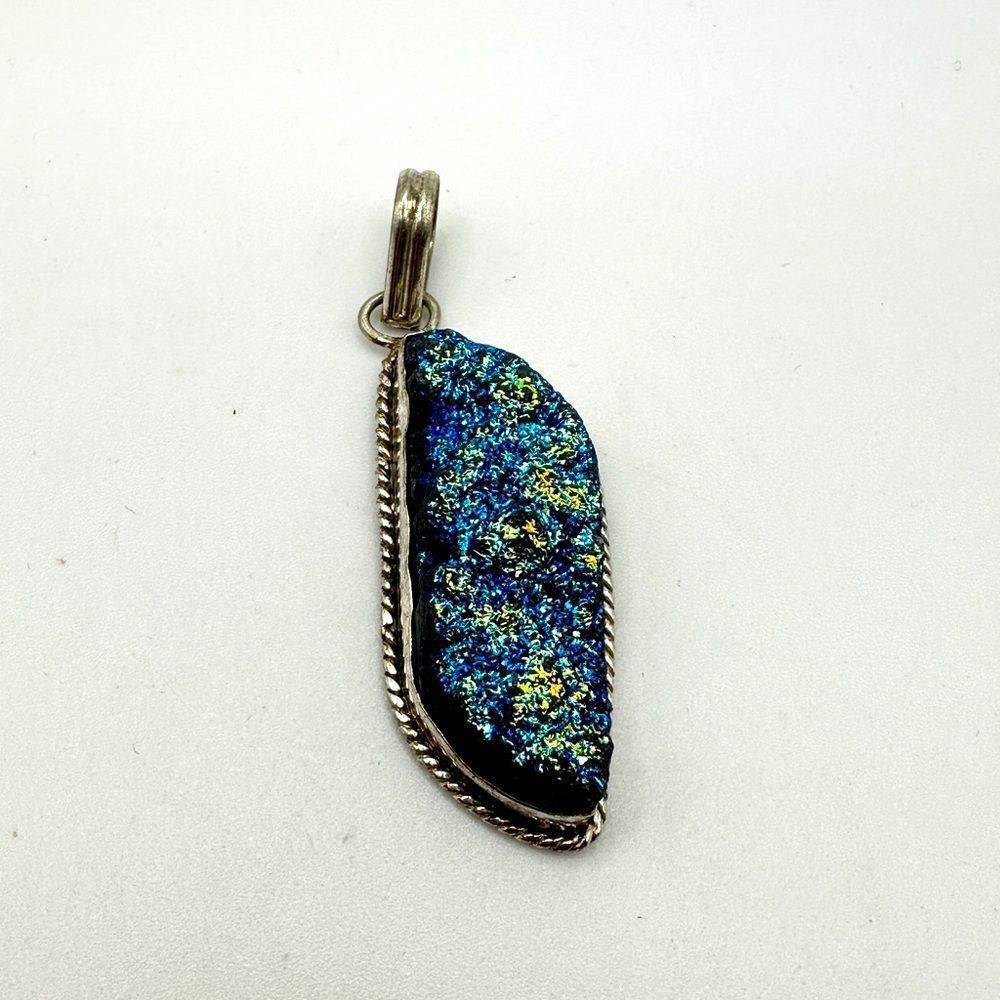 Sterling silver plated, 2.25" man-made "Druzy" pendant!